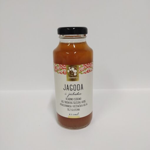 Hladno ceđeni kašasti voćni sok od jagode i jabuke Loveberry