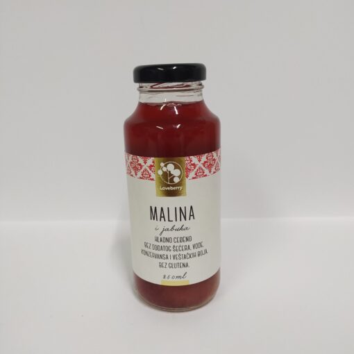 Hladno ceđeni kašasti voćni sok od maline i jabuke Loveberry
